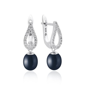 Cercei argint cu perle naturale negre si cristale cu tortita DiAmanti SK23214EL_B-G (Argint 925‰ 2,4 g.)